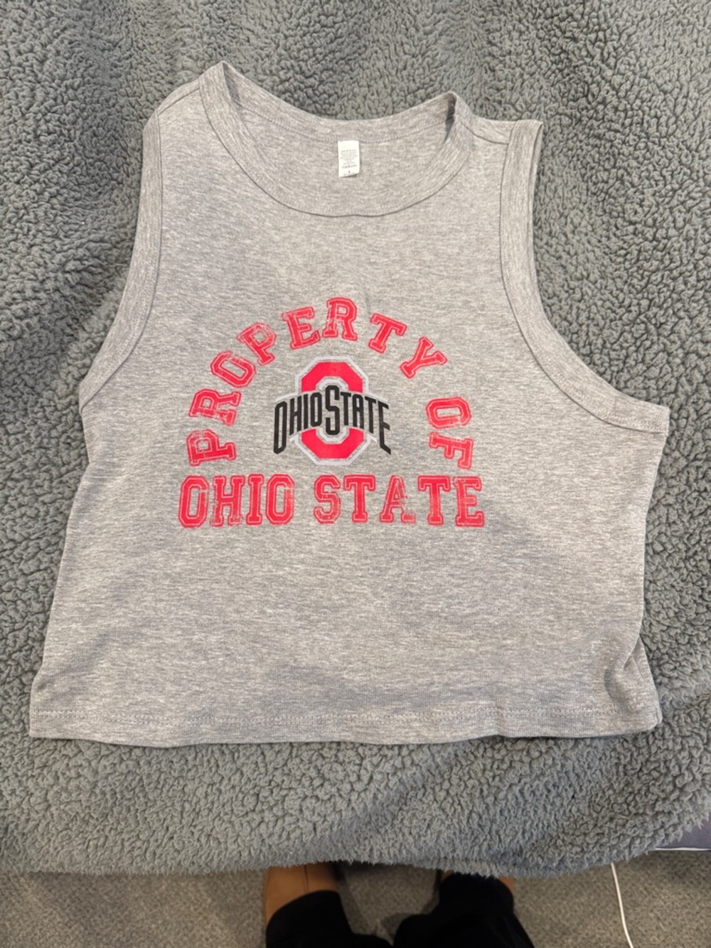 Ohio State Grey Cropped Tank with Red Logo